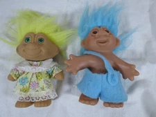 2 Vintage Troll Dolls, One is Dam, Colorful Hair