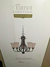 Patriot Lighting 5 Light Chandelier Bronze Finish Amber Glass 27x25 Hanging Lamp
