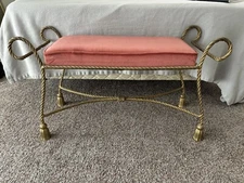 Vintage Italian Gilt Tassel Rope Hollywood Regency Bench 37”
