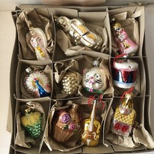 Vntg Old World Christmas Mercury Frosted Glass Ornament Set of 11 West Germany