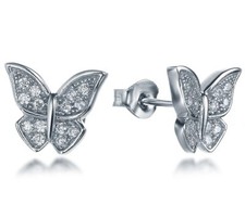 .925 Sterling Silver Cz Stone Cubic Zirconia Butterfly Earrings Studs SSE2676
