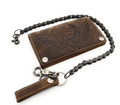 JOCKEY CLUB Biker Leder Geldbörse massive Fahrrad-Kette Portemonnaie Totenkopf RFID Schutz