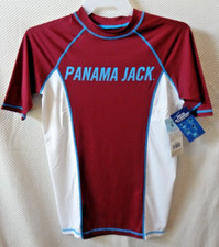 NEW Panama Jack Short Sleeve UPF 35 Performance Shirt Burgandy / White