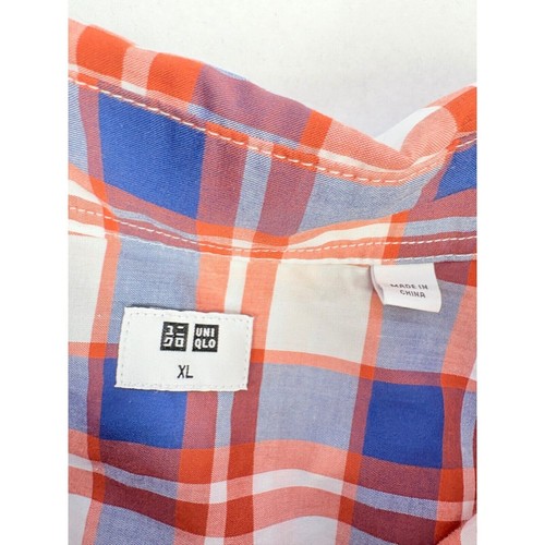 UNIQLO Herren Karo Knopfleiste Hemd XL Baumwolle Orange Blau Smart Freizeit Neu ohne Etikett - Bild 7 von 14