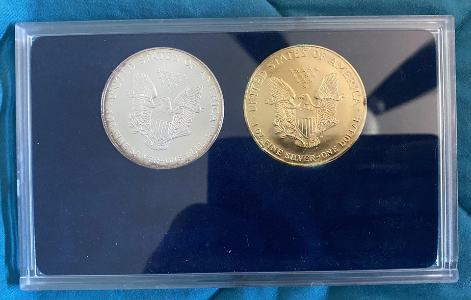 2000 Millennium Silver Eagle 24k Gold Plated 99.9% & Reg. Silver Eagle - Image 3 of 3