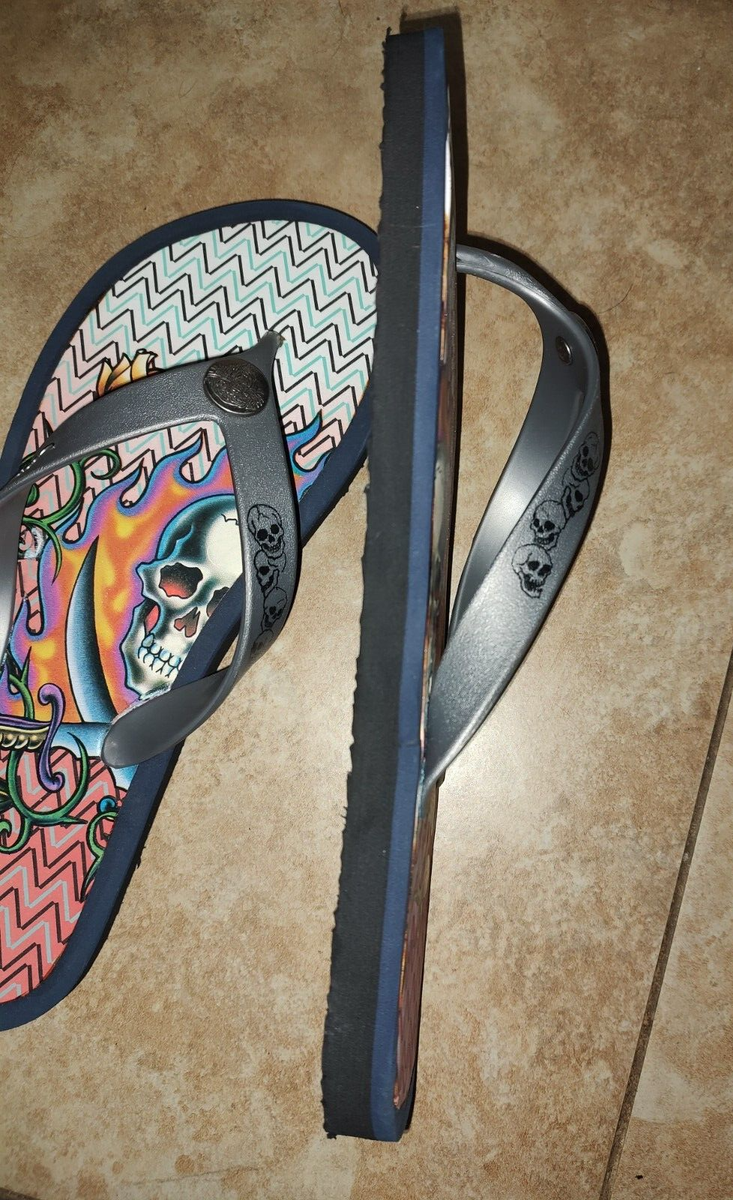 Rare Vintage Unique Men\'s Ed Hardy by Christian Audigier Flip Flops Size 11 / 12 Rare Vintage Unique Men main image 2