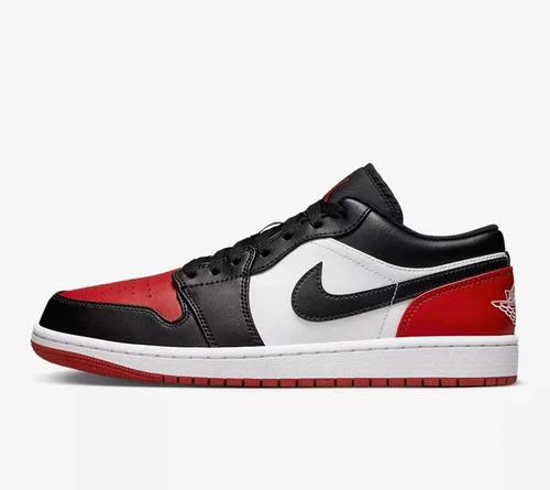 Nike Air Jordan 1 AJ1 Low Bred Toe Black Red White 553558-161 MEN'S SIZE 10.5
