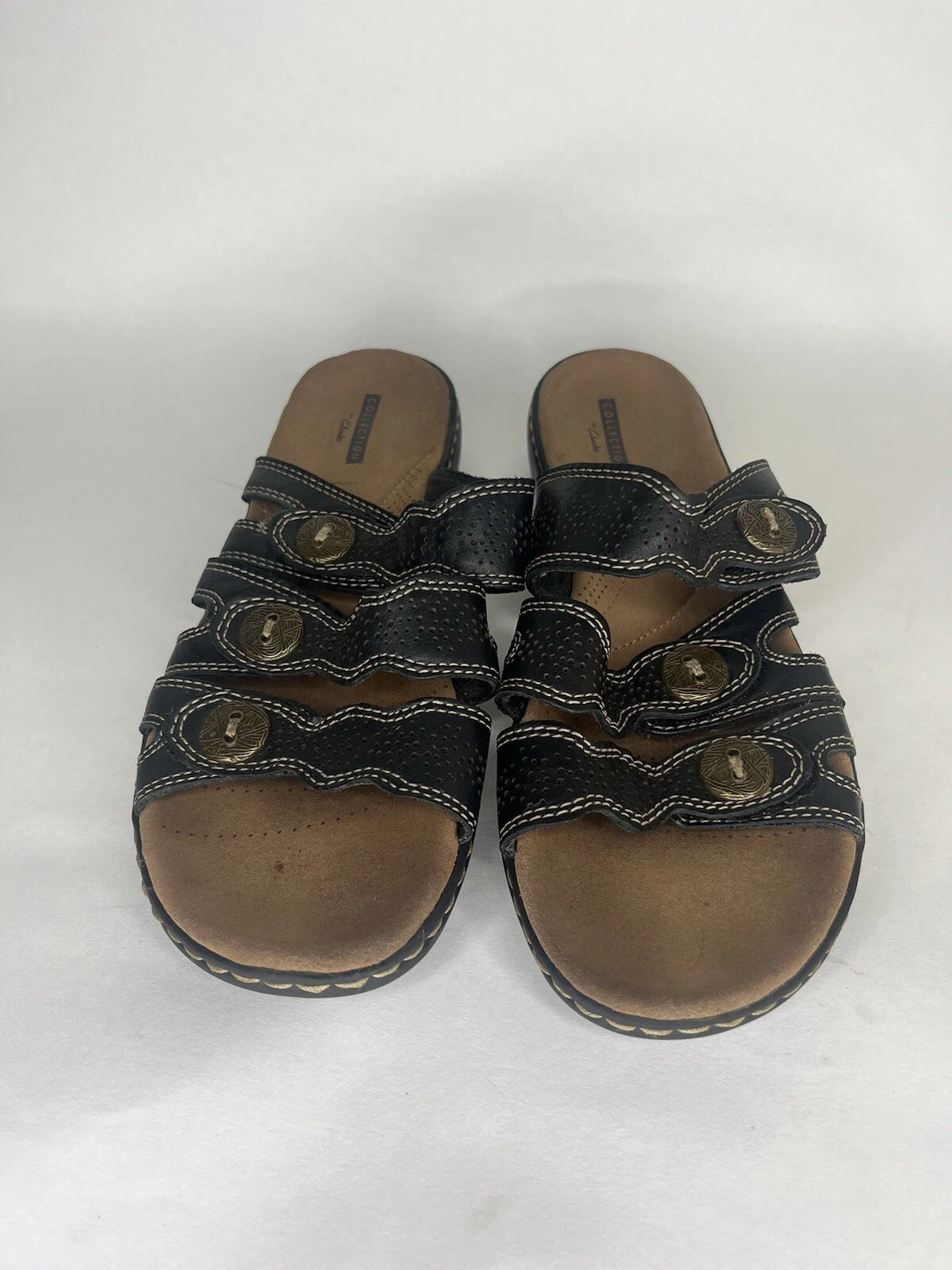 clarks collection sandali morbidi ammortizzati donna taglia 9M pelle nera cinturino slide
