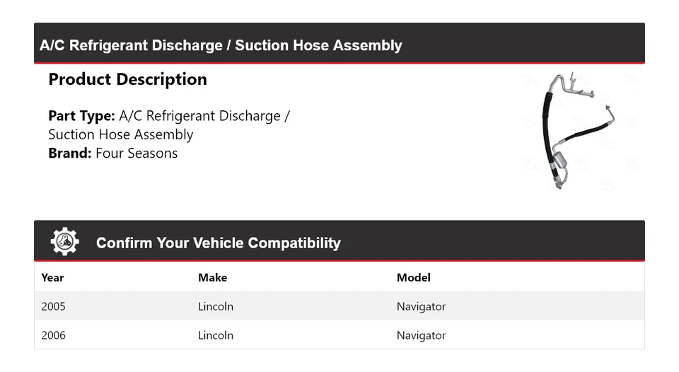 For 2005-06 Lincoln Navigator Discharge  Suction Line Hose Assy 4 Seasons - Image 2 of 4