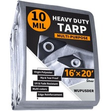 16x20' Heavy Duty 10 Mil Silver Tarp Waterproof UV Resistant Grommets