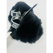 UGG Infant Fluff Yeah Slippers 0/1 Black Fuzzy Real Lamb Fur Slide NWT