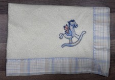 Vintage Pastel Plaid Trim Quiltex Baby Blanket With Bear And Rocking Horse