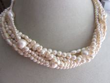 6 strand cream colored faux pearl beaded necklace - 17" long
