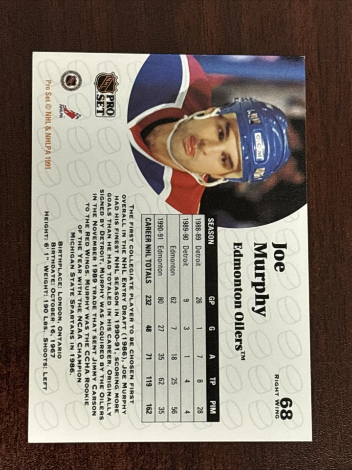 1991-92 Pro Set #68 Joe Murphy AUTO Edmonton Oilers AUTOGRAPH Signed - Image 2 of 2