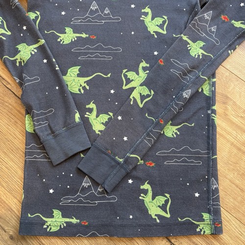 Hanna Andersson Gray Great Green Dragon Long John Pajama Set Big Kid 150 cm/12 - Picture 4 of 8