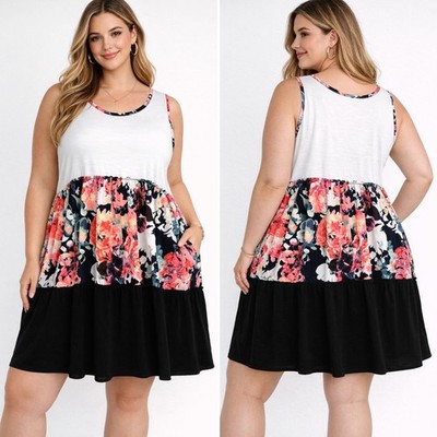 Heimish Floral Colorblock Dress Ruffle Tiered Sleeveless Pockets 2XL 20/22 NWT