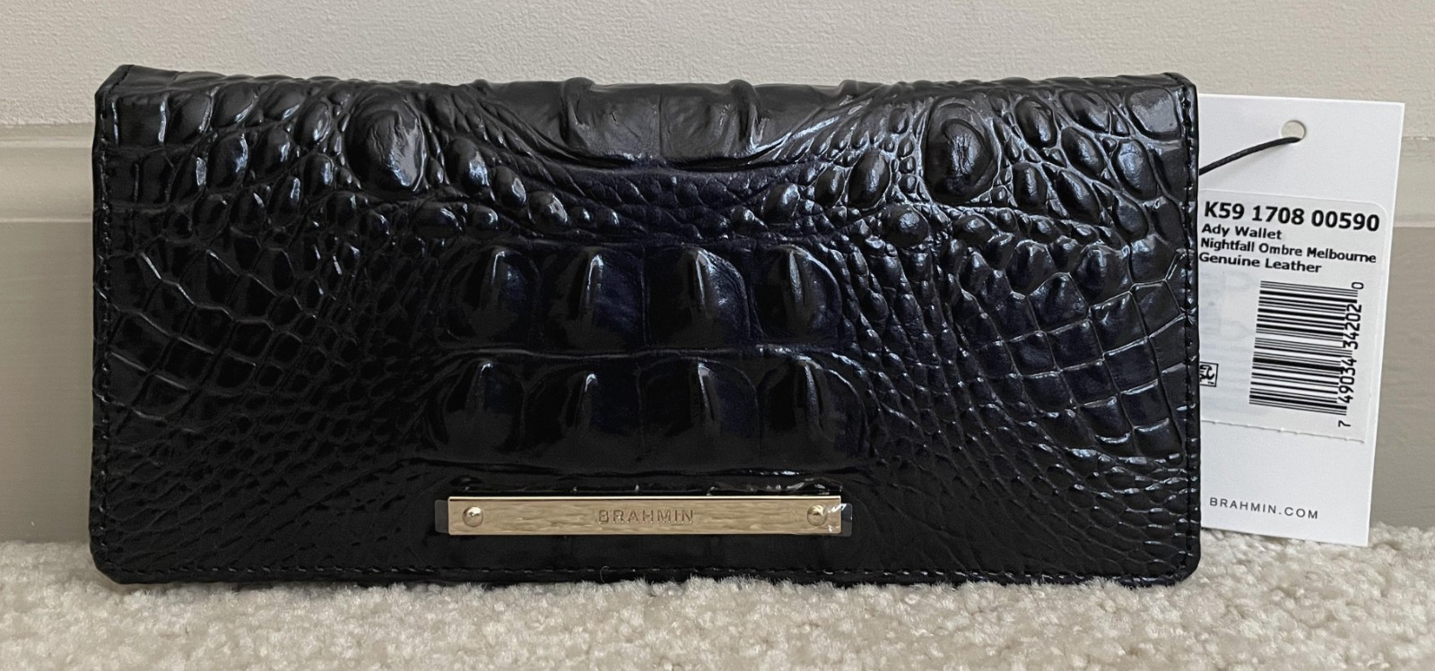 Brahmin Melbourne ADY Slim Bifold Wallet NIGHTFALL OMBRE Black Charcoal Gray NWT