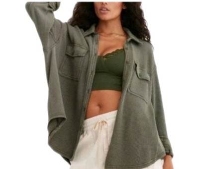 AERIE $74 Lumbar Jane Washed Green Button Up Utility Shirt Sz M