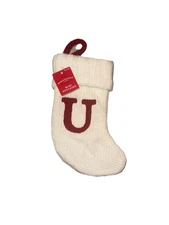 Wondershop Mini White Christmas Stocking 8" Initial Letter U Knit