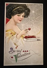 Valentine - Winsch Schmucker ~Beautiful Pretty Woman & Hearts 1910 Postcard-m77