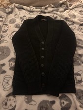 Zara Man Men's Black Ribbed-Knit Button Cardigan Sweater V-Neck Long Sleeve M