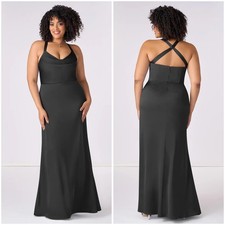 Barbie x Azazie Black Satin Cowl Neck Maxi Dress Evening Gown Size 6 Style 1007