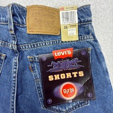 Vintage 90s Levis 550 Slim Girls Denim Shorts Size 5 Blue NWT NOS Y2K Orange Tab