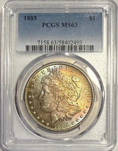 1885 P Morgan Silver Dollar $1 PCGS MS63 🌈‼️NATURAL RAINBOW TONING‼️🌈