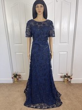 Elegant Navy Blue Embroidered Evening Gown