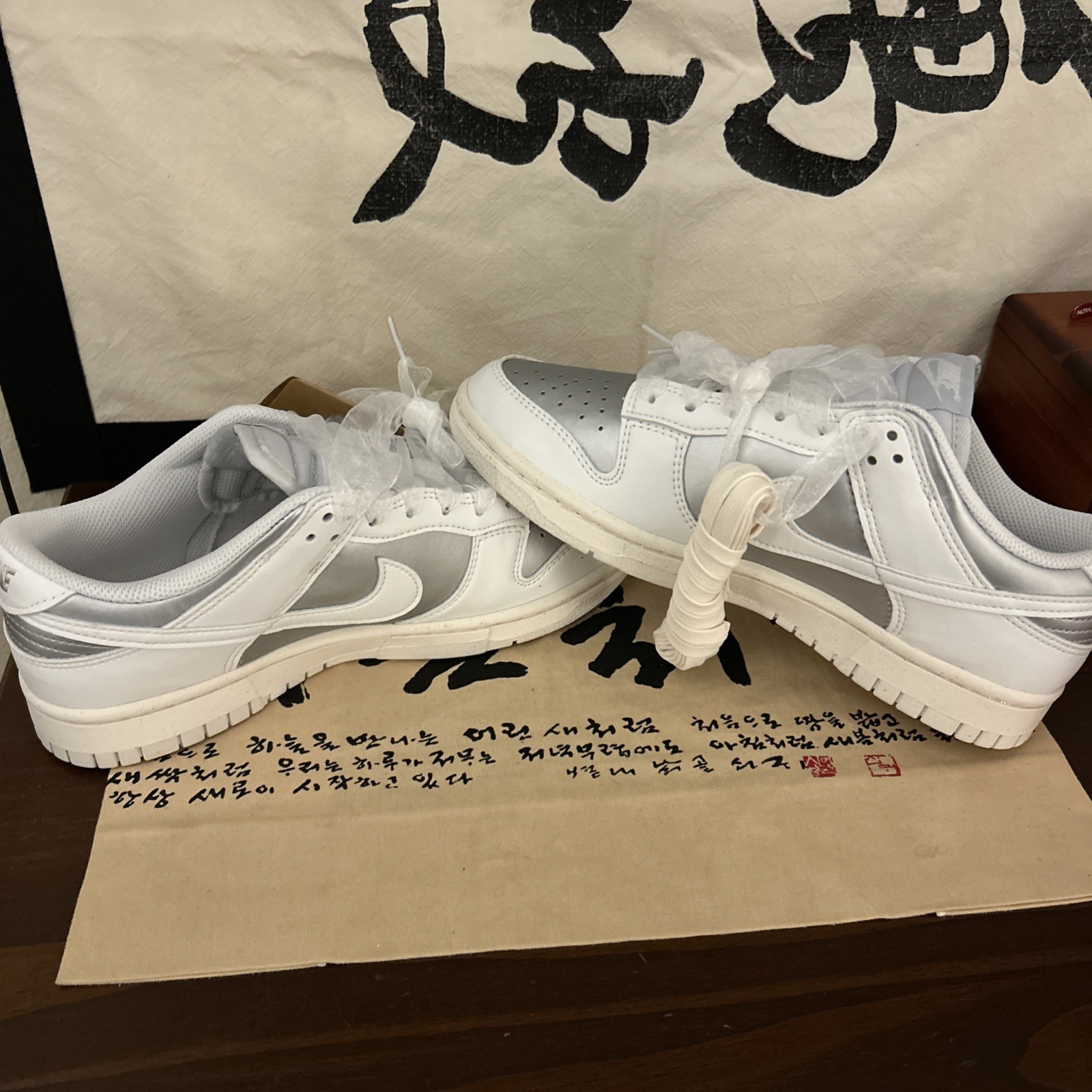 Size 8.5W- Nike Dunk Next Nature Low Sheer Lace Pack - Metallic Platinum W