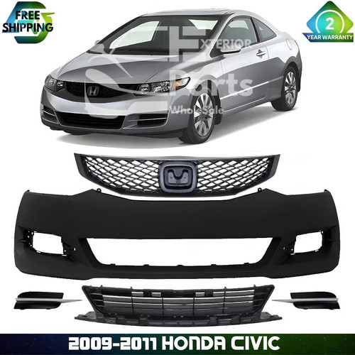 Front Bumper Cover & Grille Assembly Kit For 2009-2011 Honda Civic Coupe