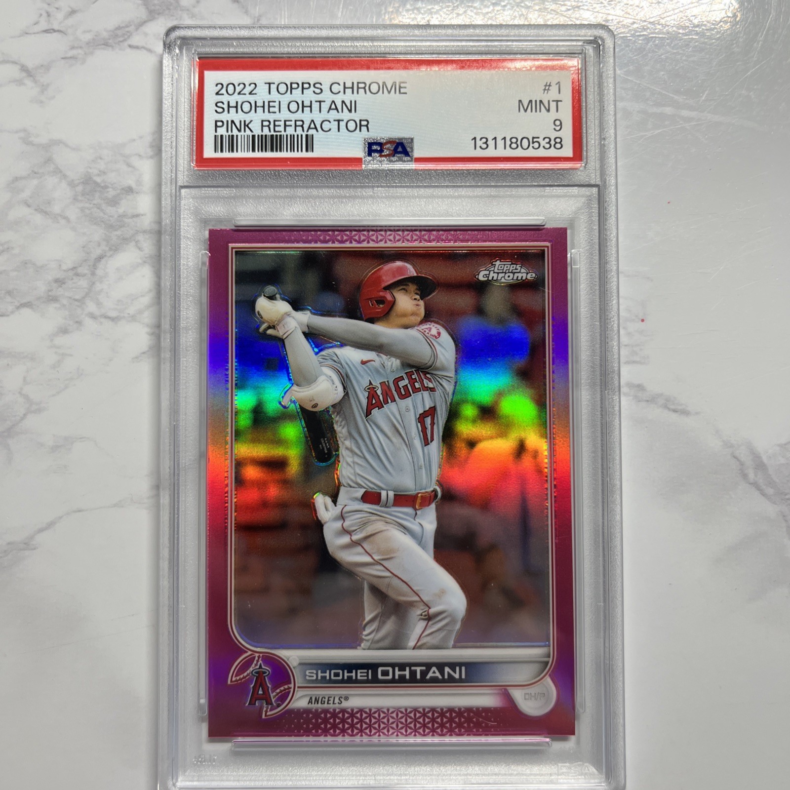 2022 TOPPS CHROME 1 SHOHEI OHTANI PINK REFRACTOR /  PSA 9