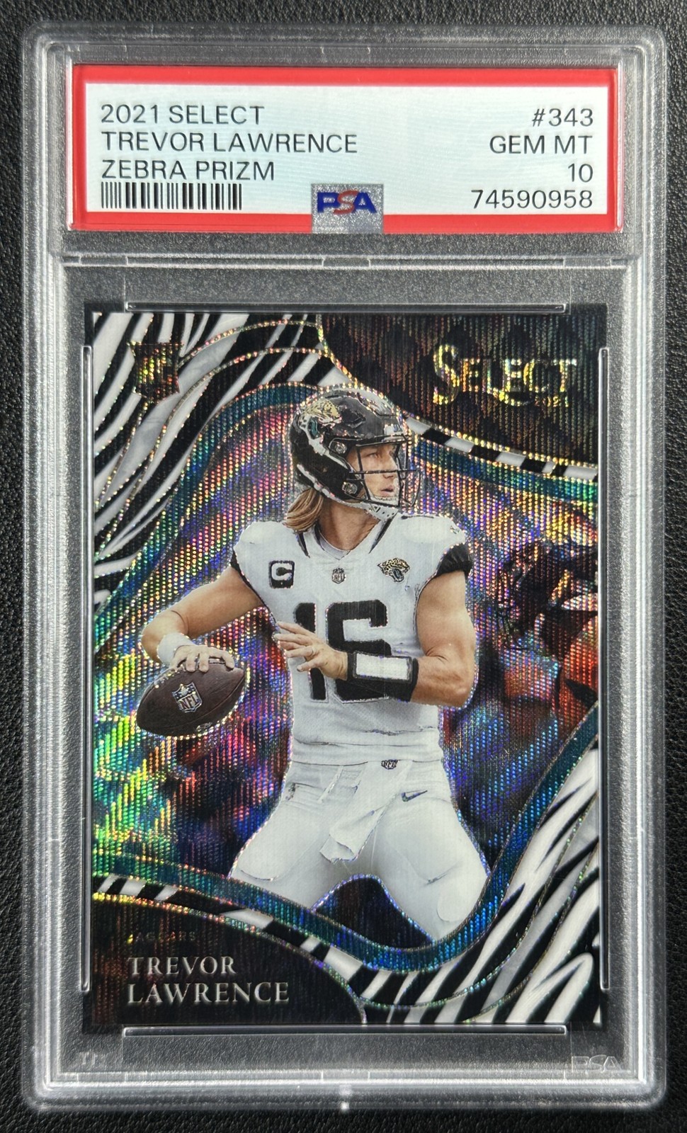 TREVOR LAWRENCE PSA 10 2021 PANINI SELECT #343 ROOKIE ZEBRA PRIZM FIELD LEVEL SP view 1