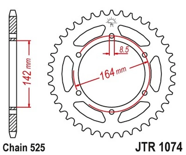 Piñón trasero de acero - 44 dientes 525-108 JT JTR1074.44 para Hyosung GT650 Foto 2 de 2