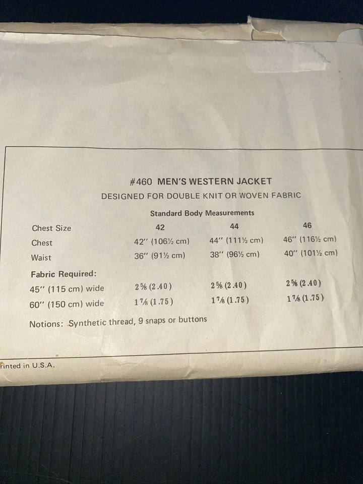 Kwik Sew Vintage Men's Western Jacket Coat Pattern 461 Uncut Rare - Image 2 of 4