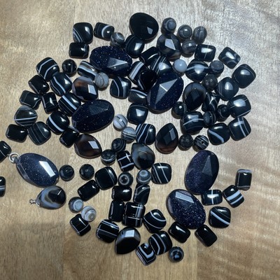 Lot of Blue Goldstone, Black Natural Onyx Stone Beads, faceted various shapes!