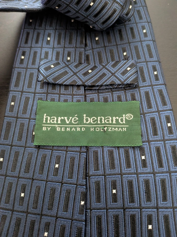 Corbata Harve Benard azul estampado geométrico seda pura 58" Foto 3 de 4