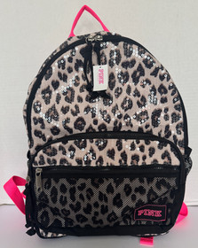 Victoria's Secret PINK Sequin Campus Backpack 16.3L Leopard Print Pink