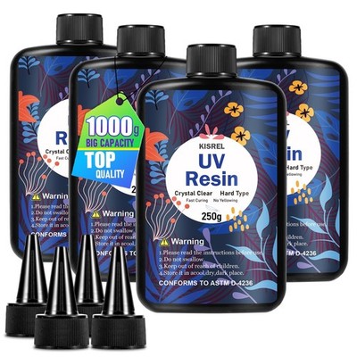 1000g UV Resin Kit - 4 x 250g Crystal Clear Epoxy for Jewelry & Craft Projects