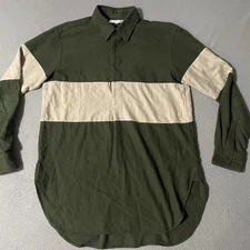 JW Anderson Uniqlo Shirt Mens Medium Polo Green Beige Color Block Curved Hem