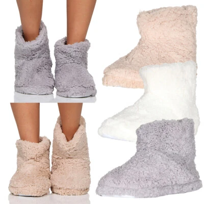 MARKENLOS Damen Hausschuhe Kuschelsocken Hüttensocken ABS Sohle Stiefel Stopper Teddyfell