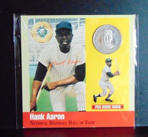HANK AARON MILWAUKEE BREWERS .999 FINE SILVER ROUND COIN AND HOF LEGENDS CARD