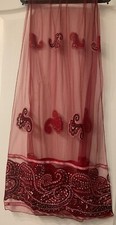 India Collection. Women. Burgundy Color. Handmade. Beaded. Chiffon Scarf. New.