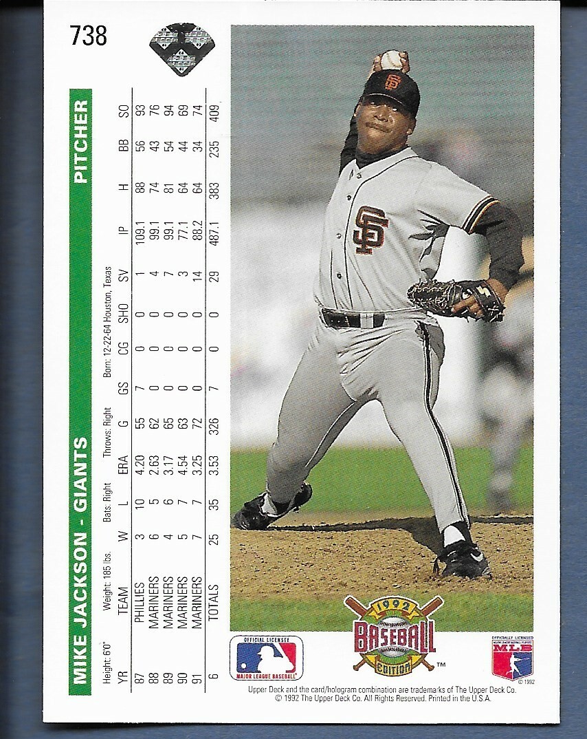 1992 Upper Deck Baseball #738 Mike Jackson GIANTS NM | eBay