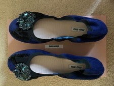 BNIB miu miu suede crystal bow ballet - navy, size 38.5