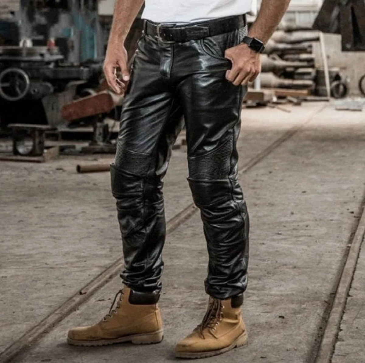 Leather biker store trousers mens