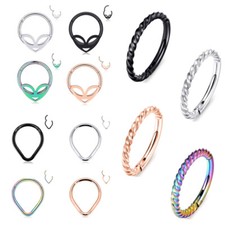 16g Surgical Steel Hinged Septum Clicker Ring Segment Nose Hoop Earring Piercing
