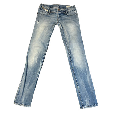 Damen Diesel Jeans Skinny Low Rise Stretch Hellblau Distressed Matic W28 L32