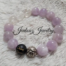 Sterling Silver Jasmine Flower 12mm Lt Amethyst Gemstone Yoga Stretch Bracelet