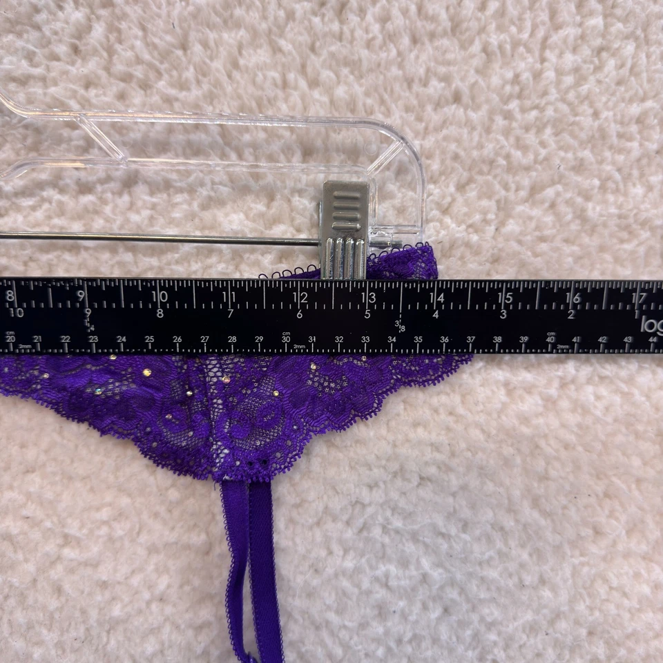 Y2K Vintage Victoria's Secret Garter Belt Straps M L Purple Lace Rhinestone Sexy - Image 4 of 4